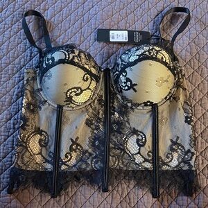 Fashion Nova Black Lace Longline Bustier Bra